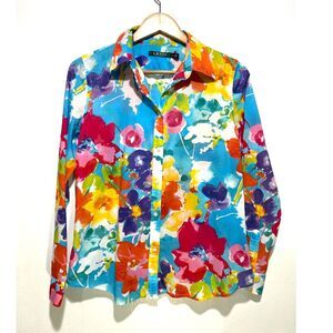 Lauren Ralph Lauren button up long sleeve colorful floral summer casual women 10
